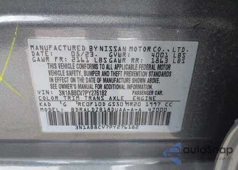 2023 Nissan Sentra Sv Xtronic Cvt from USA, damaged, VIN 3N1AB8CV7PY276182